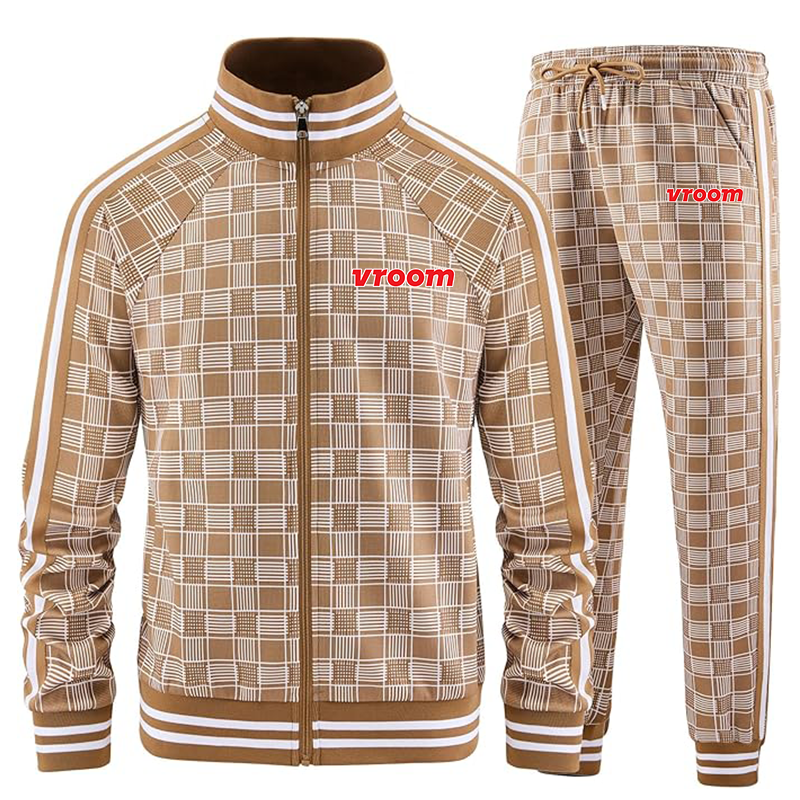 Men's Vroom Tracksuits Full-zip Long Sleeve Plaid Track Jackets and Pants 2 Piece