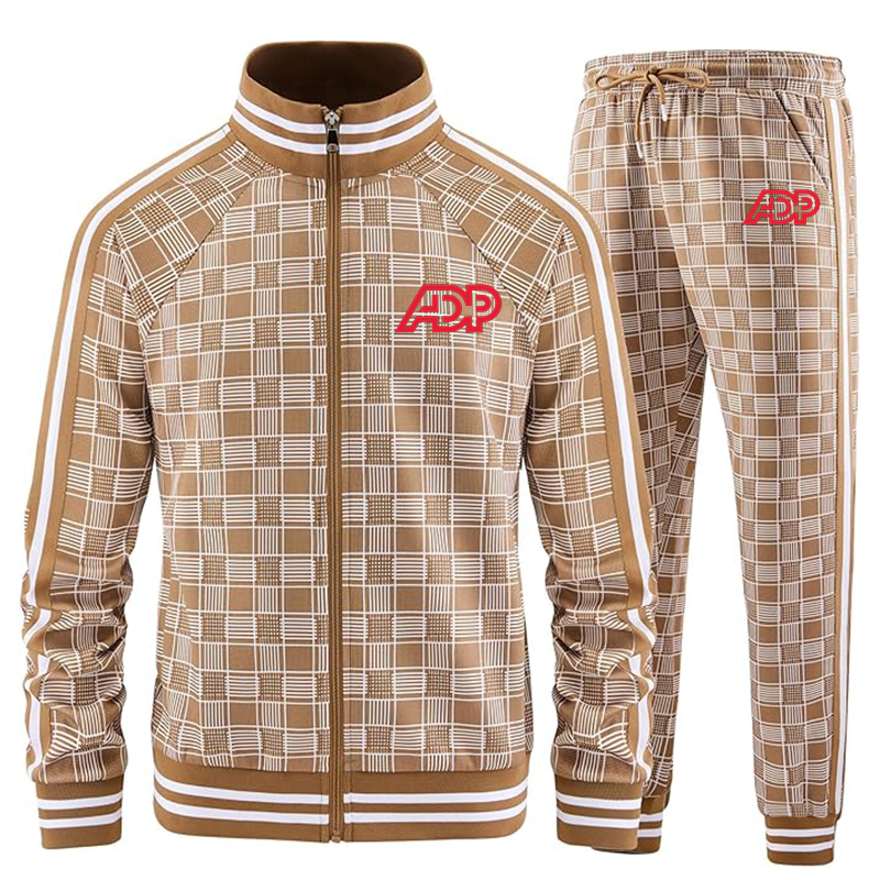 Men's ADP Tracksuits Full-zip Long Sleeve Plaid Track Jackets and Pants 2 Piece