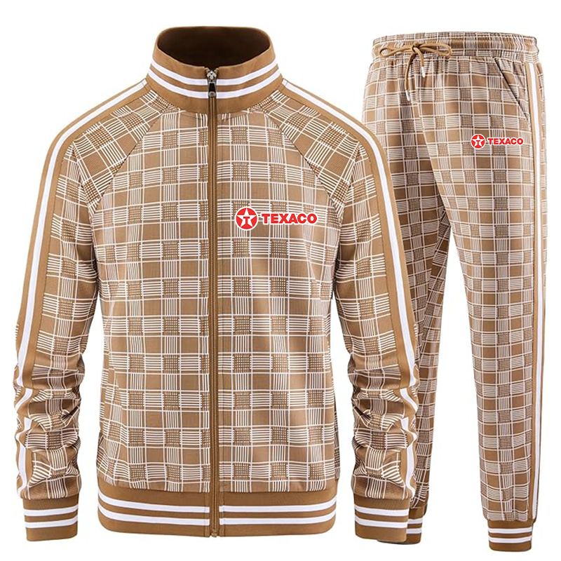 Men's Texaco Tracksuits Full-zip Long Sleeve Plaid Track Jackets and Pants 2 Piece