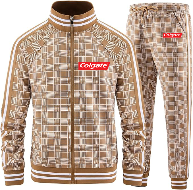 Men's Colgate Tracksuits Full-zip Long Sleeve Plaid Track Jackets and Pants 2 Piece