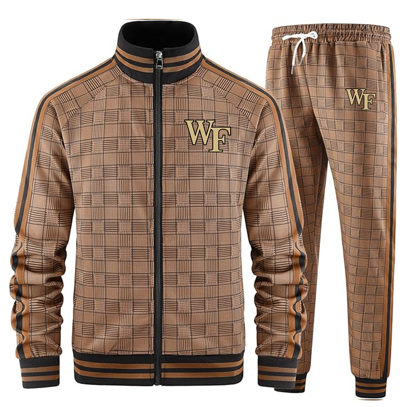 Men's Wake Forest Demon Deacons Tracksuits Full-zip Long Sleeve Plaid Track Jackets and Pants 2 Piece