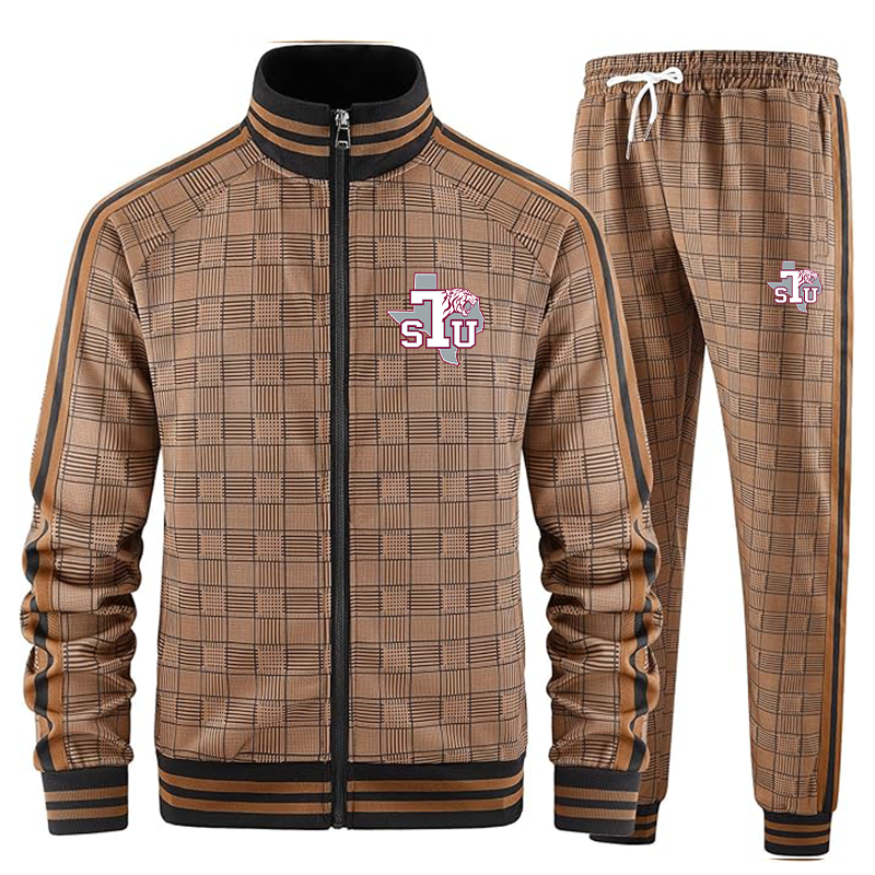 Men's Texas Southern Tigers Tracksuits Full-zip Long Sleeve Plaid Track Jackets and Pants 2 Piece