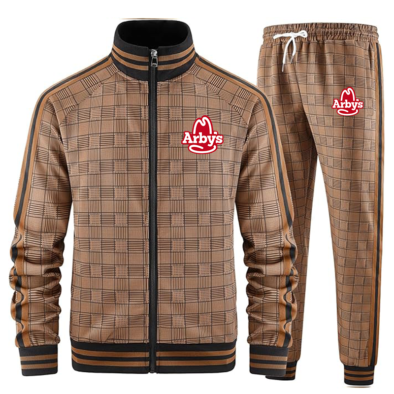 Men's Arbys Tracksuits Full-zip Long Sleeve Plaid Track Jackets and Pants 2 Piece