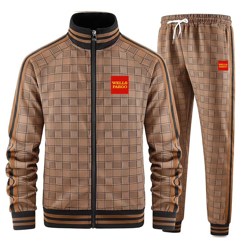 Men's Wells Fargo Tracksuits Full-zip Long Sleeve Plaid Track Jackets and Pants 2 Piece