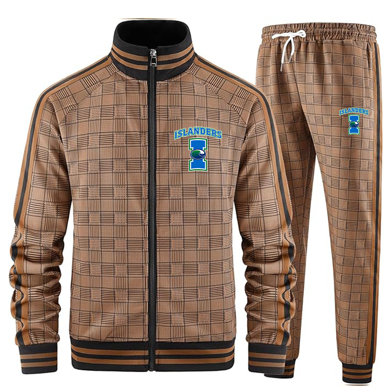 Men's Texas AM CC Islanders  Tracksuits Full-zip Long Sleeve Plaid Track Jackets and Pants 2 Piece