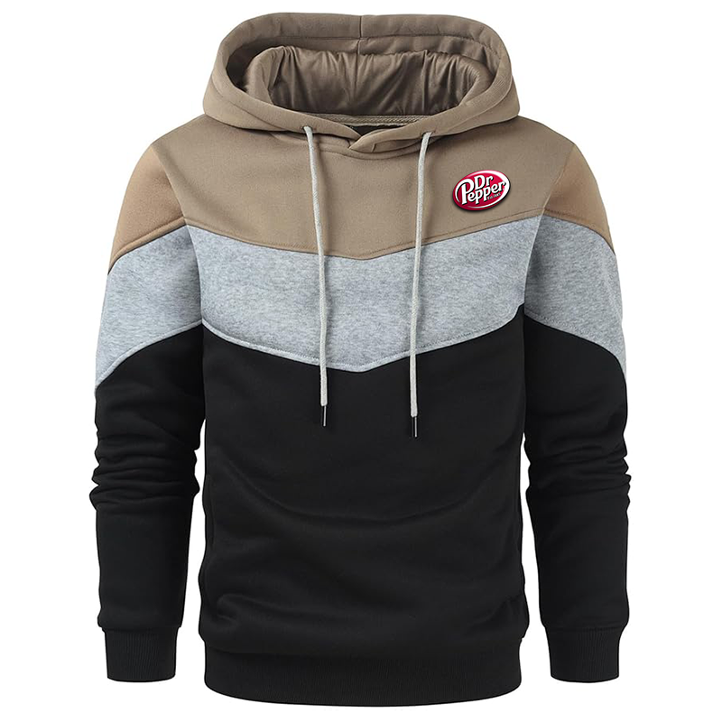 Men's Dr.Pepper Gesean Novelty Color Block Pullover Fleece Hoodie Long Sleeve Casual Sweatshirt with Pocket