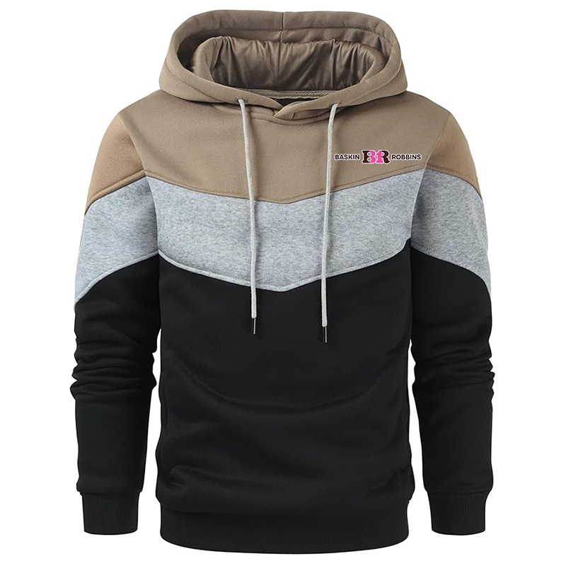 Men's Baskin Rоbbins  Gesean Novelty Color Block Pullover Fleece Hoodie Long Sleeve Casual Sweatshirt with Pocket