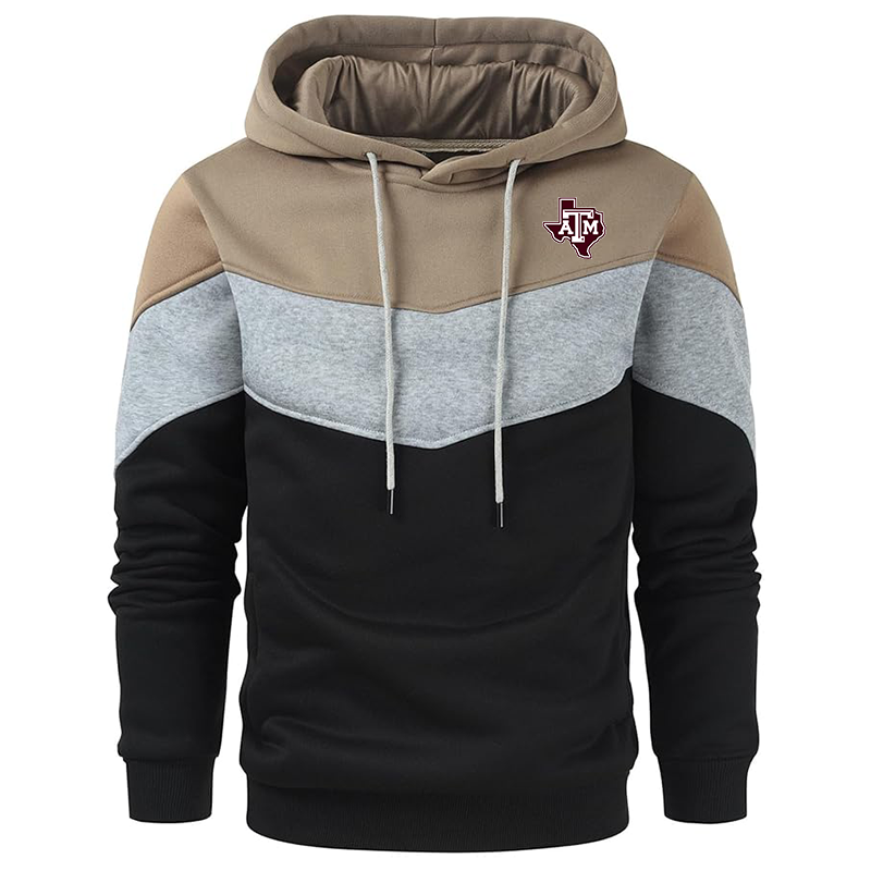 Men's Texas AM Aggies Gesean Novelty Color Block Pullover Fleece Hoodie Long Sleeve Casual Sweatshirt with Pocket