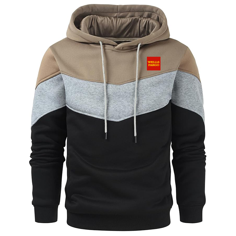 Men's Wells Fargo Gesean Novelty Color Block Pullover Fleece Hoodie Long Sleeve Casual Sweatshirt with Pocket