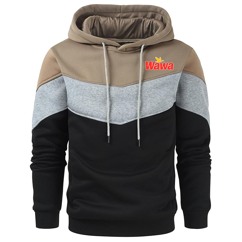 Men's Wawa Gas Station Gesean Novelty Color Block Pullover Fleece Hoodie Long Sleeve Casual Sweatshirt with Pocket