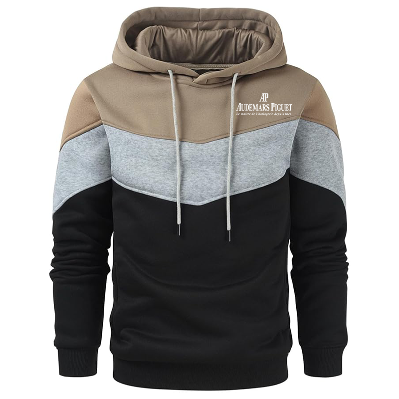 Men's Audemars Piguet Gesean Novelty Color Block Pullover Fleece Hoodie Long Sleeve Casual Sweatshirt with Pocket