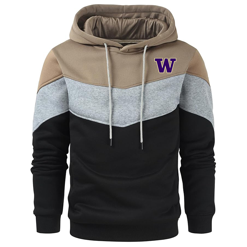 Men's Washington Huskies Gesean Novelty Color Block Pullover Fleece Hoodie Long Sleeve Casual Sweatshirt with Pocket