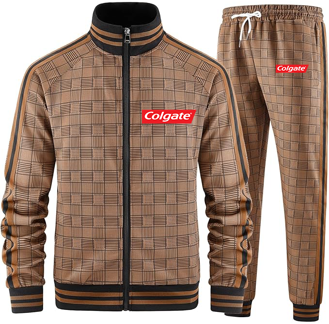 Men's Colgate Tracksuits Full-zip Long Sleeve Plaid Track Jackets and Pants 2 Piece