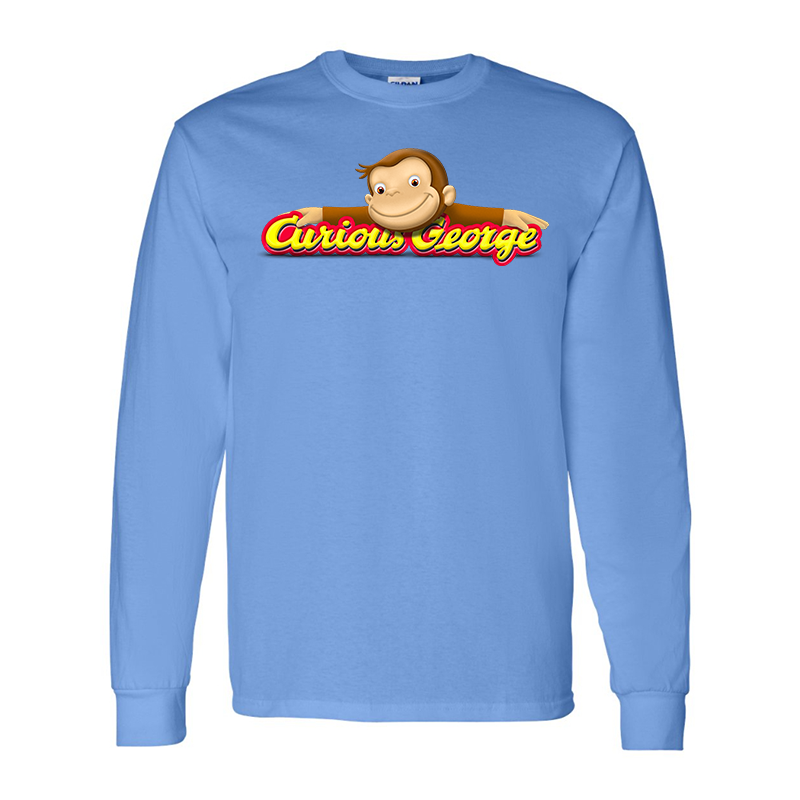 Men's Curious George Gildan Heavy Cotton Long Sleeve T-Shirt