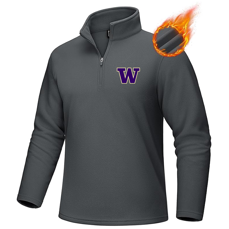 Men's Washington Huskies MAGCOMSEN  Quarter-Zip Pullover Polar Fleece Sweatshirt Stand Collar Long Sleeve Shirt for Men Thermal Winter Fall