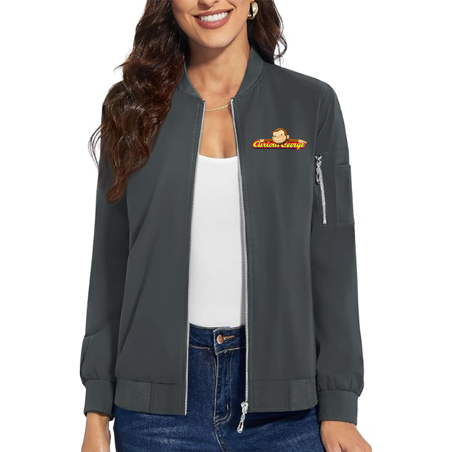 Women's Curious George Premium Bomber Jacket with Polished Detailing and Functional Sleeve Pocket Modern Luxury Outerwear