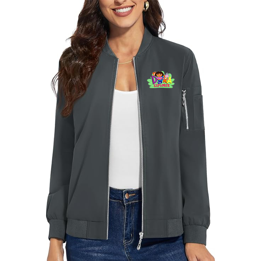 Women's Dora the Explorer Premium Bomber Jacket with Polished Detailing and Functional Sleeve Pocket Modern Luxury Outerwear