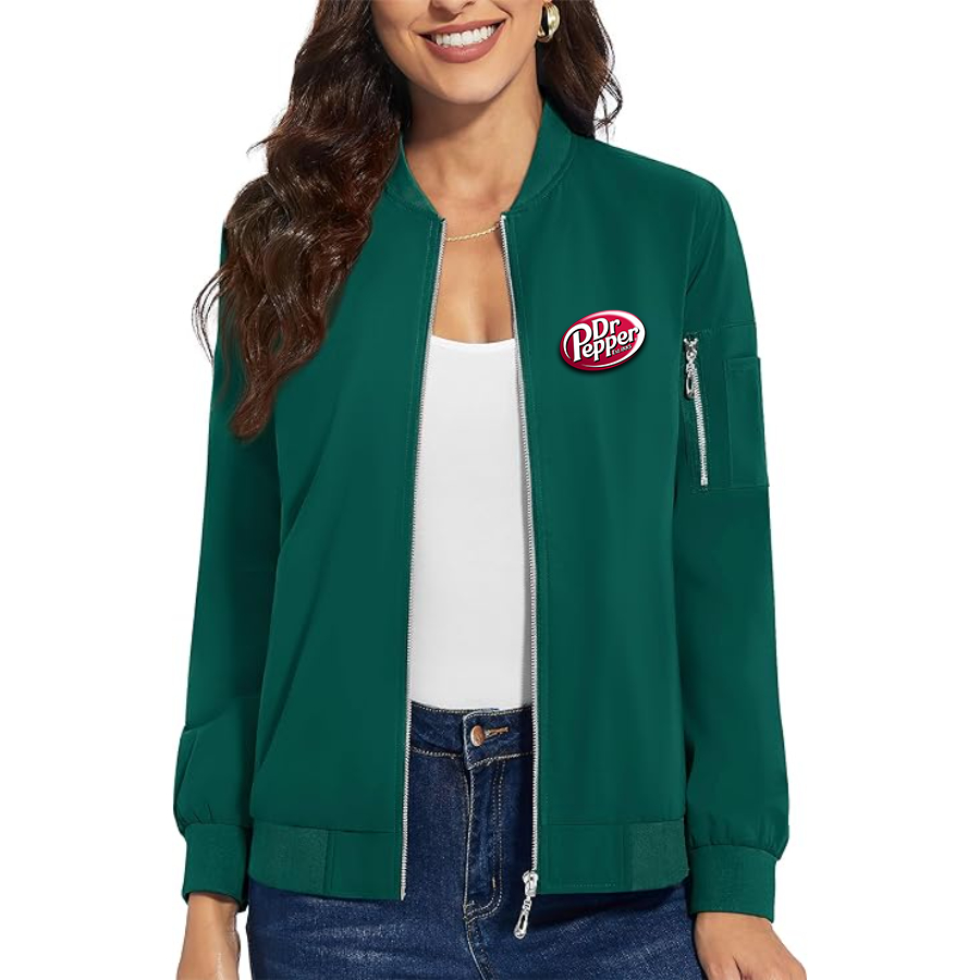 Women's Dr.Pepper Premium Bomber Jacket with Polished Detailing and Functional Sleeve Pocket Modern Luxury Outerwear