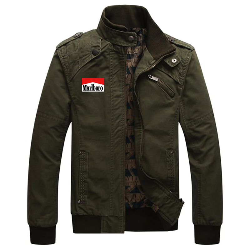 Men's Marlboro Dwar Casual Washed Cotton Military Outdoor Jackets with Shoulder Straps