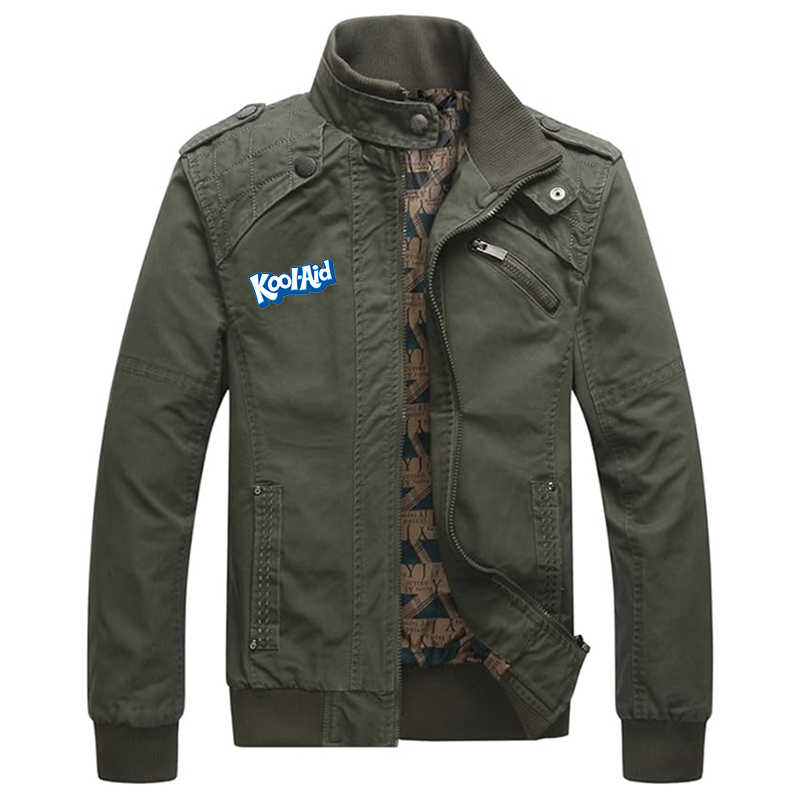 Men's Kool-Aid Dwar Casual Washed Cotton Military Outdoor Jackets with Shoulder Straps