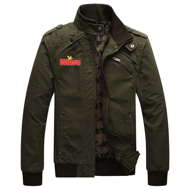 Men's Wawa Gas Station Dwar Casual Washed Cotton Military Outdoor Jackets with Shoulder Straps