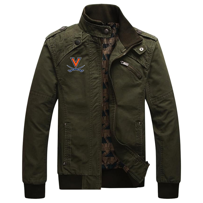 Men's Virginia Cavaliers Dwar Casual Washed Cotton Military Outdoor Jackets with Shoulder Straps