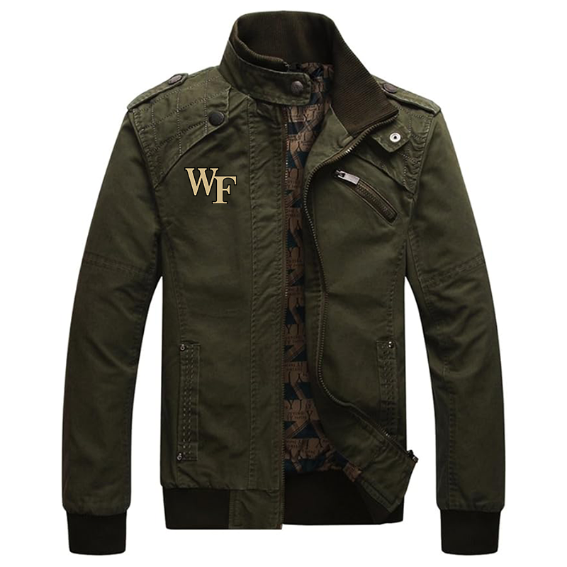 Men's Wake Forest Demon Deacons Dwar Casual Washed Cotton Military Outdoor Jackets with Shoulder Straps