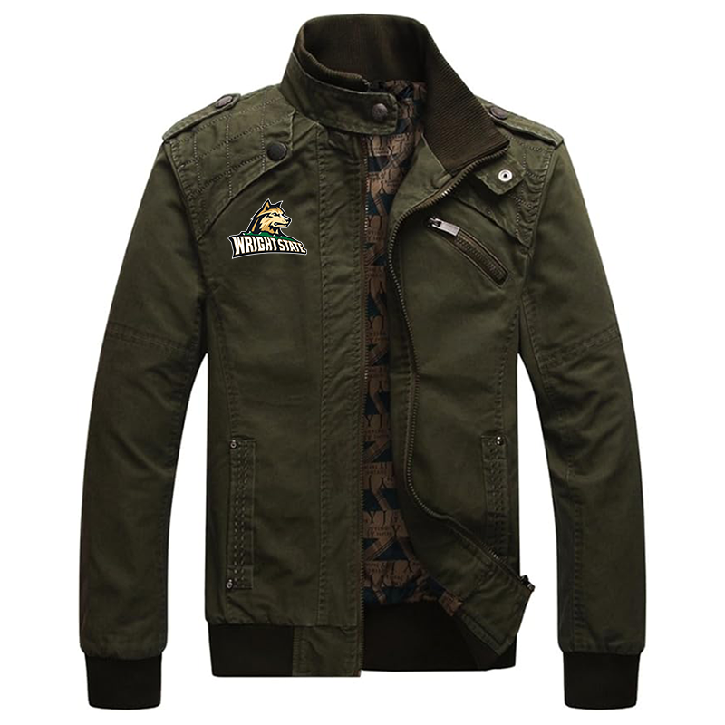 Men's Wright State Raiders Dwar Casual Washed Cotton Military Outdoor Jackets with Shoulder Straps