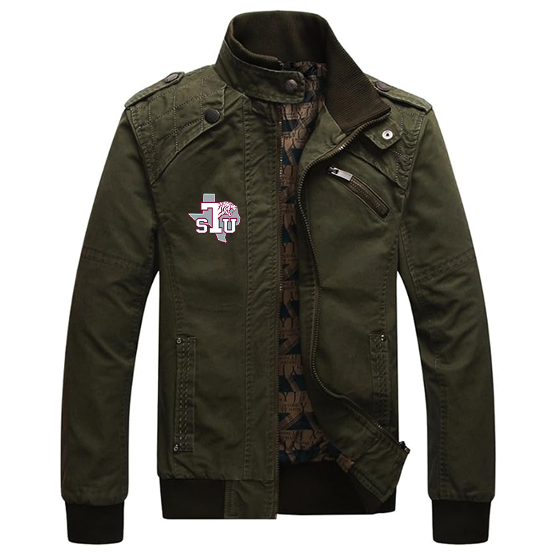 Men's Texas Southern Tigers Dwar Casual Washed Cotton Military Outdoor Jackets with Shoulder Straps