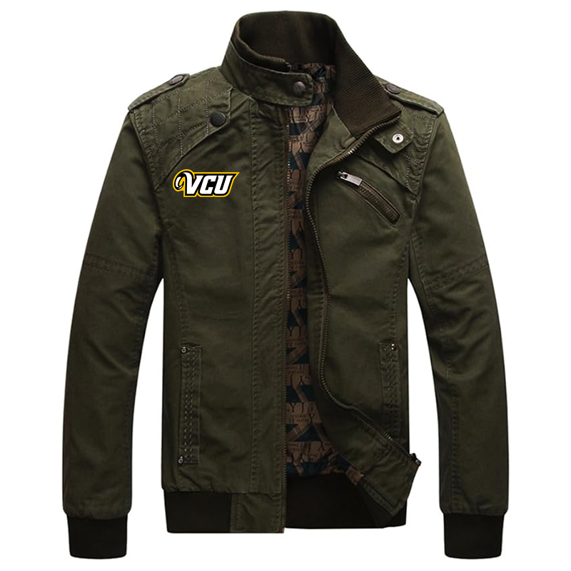 Men's Virginia Commonwealth Rams Dwar Casual Washed Cotton Military Outdoor Jackets with Shoulder Straps