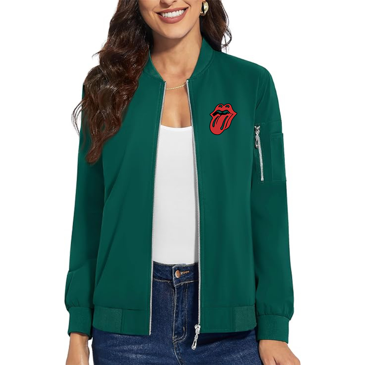 Women's Rolling Stones Premium Bomber Jacket with Polished Detailing and Functional Sleeve Pocket Modern Luxury Outerwear