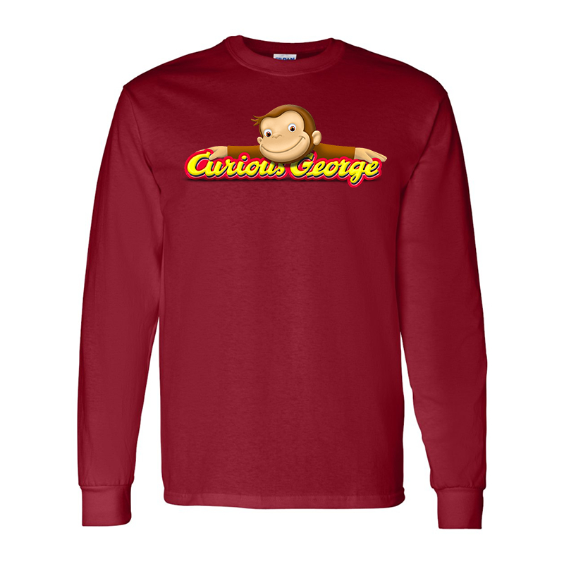 Men's Curious George Gildan Heavy Cotton Long Sleeve T-Shirt