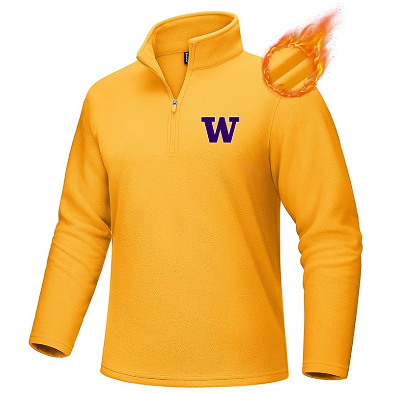 Men's Washington Huskies MAGCOMSEN  Quarter-Zip Pullover Polar Fleece Sweatshirt Stand Collar Long Sleeve Shirt for Men Thermal Winter Fall