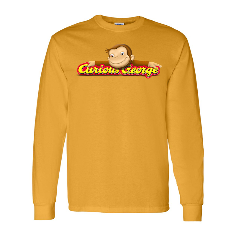 Men's Curious George Gildan Heavy Cotton Long Sleeve T-Shirt