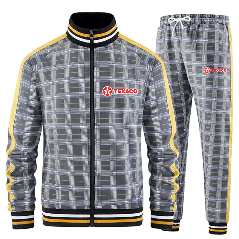 Men's Texaco Tracksuits Full-zip Long Sleeve Plaid Track Jackets and Pants 2 Piece