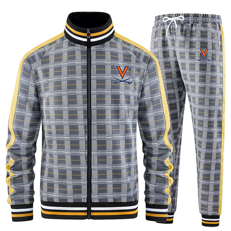 Men's Virginia Cavaliers Tracksuits Full-zip Long Sleeve Plaid Track Jackets and Pants 2 Piece