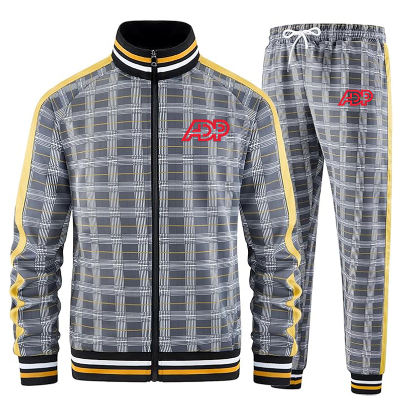 Men's ADP Tracksuits Full-zip Long Sleeve Plaid Track Jackets and Pants 2 Piece