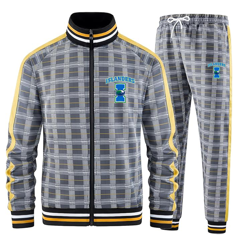 Men's Texas AM CC Islanders  Tracksuits Full-zip Long Sleeve Plaid Track Jackets and Pants 2 Piece