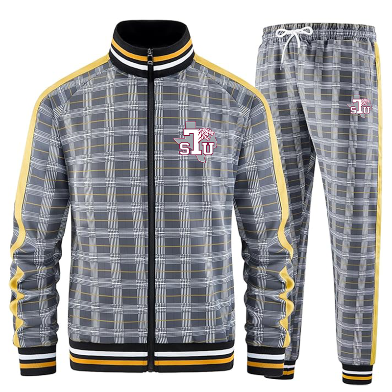 Men's Texas Southern Tigers Tracksuits Full-zip Long Sleeve Plaid Track Jackets and Pants 2 Piece