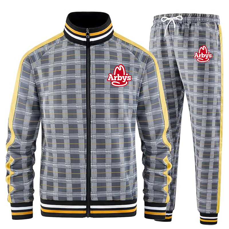 Men's Arbys Tracksuits Full-zip Long Sleeve Plaid Track Jackets and Pants 2 Piece