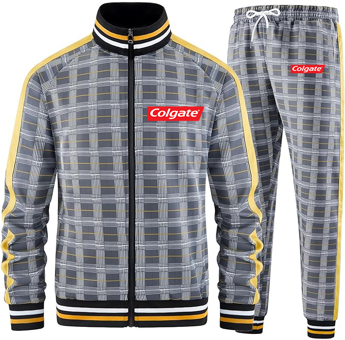 Men's Colgate Tracksuits Full-zip Long Sleeve Plaid Track Jackets and Pants 2 Piece