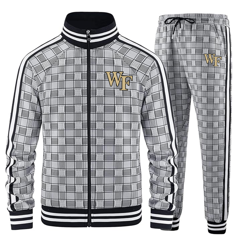 Men's Wake Forest Demon Deacons Tracksuits Full-zip Long Sleeve Plaid Track Jackets and Pants 2 Piece