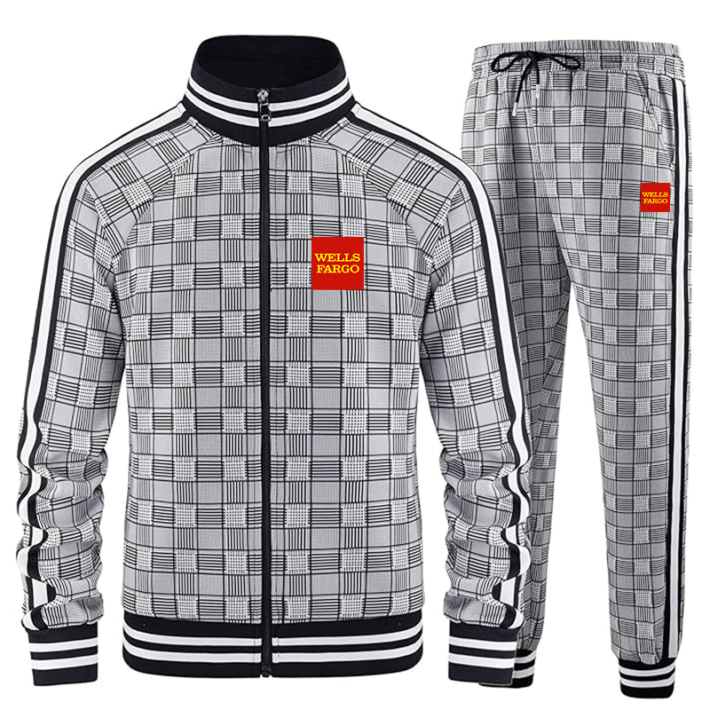 Men's Wells Fargo Tracksuits Full-zip Long Sleeve Plaid Track Jackets and Pants 2 Piece