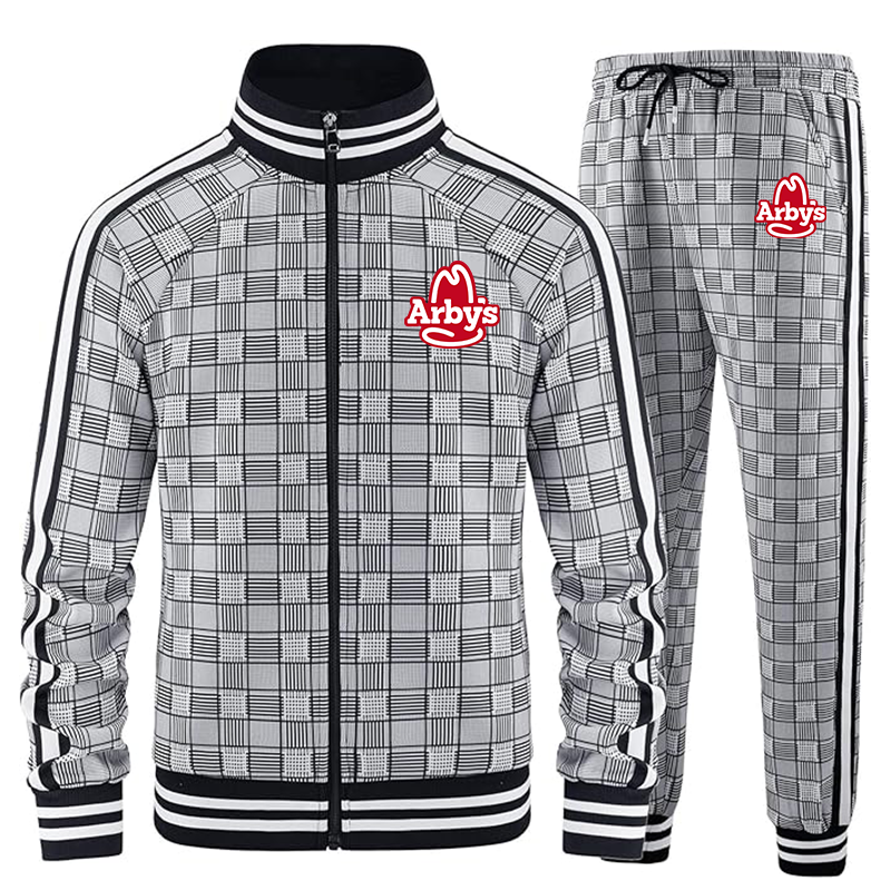 Men's Arbys Tracksuits Full-zip Long Sleeve Plaid Track Jackets and Pants 2 Piece