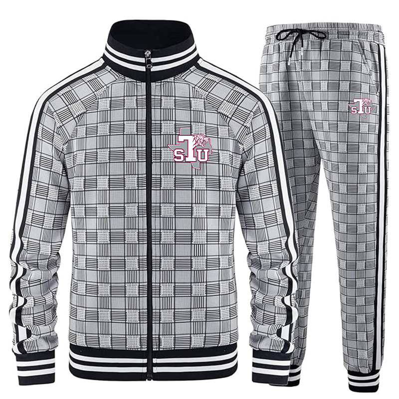 Men's Texas Southern Tigers Tracksuits Full-zip Long Sleeve Plaid Track Jackets and Pants 2 Piece