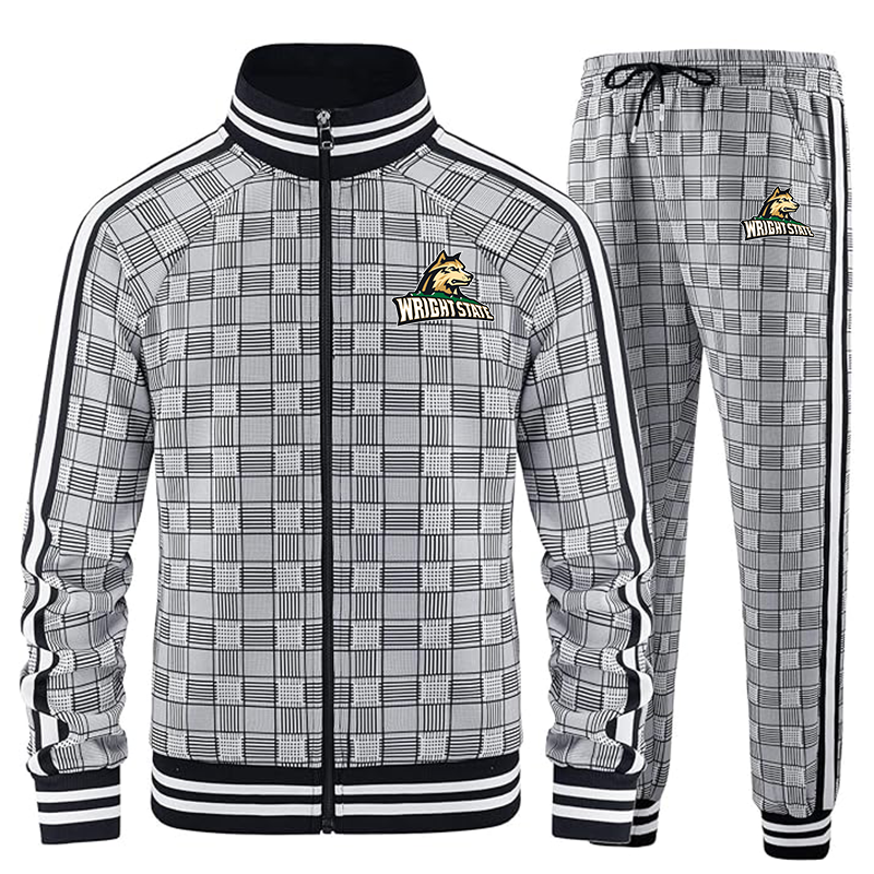 Men's Wright State Raiders Tracksuits Full-zip Long Sleeve Plaid Track Jackets and Pants 2 Piece