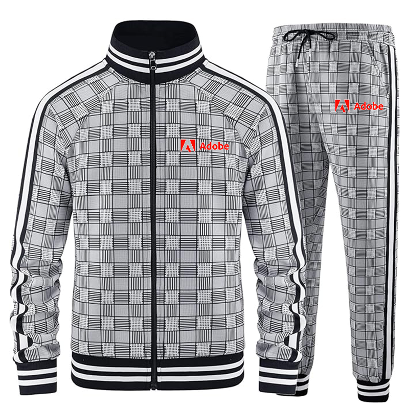 Men's Adobe Corporate   Tracksuits Full-zip Long Sleeve Plaid Track Jackets and Pants 2 Piece