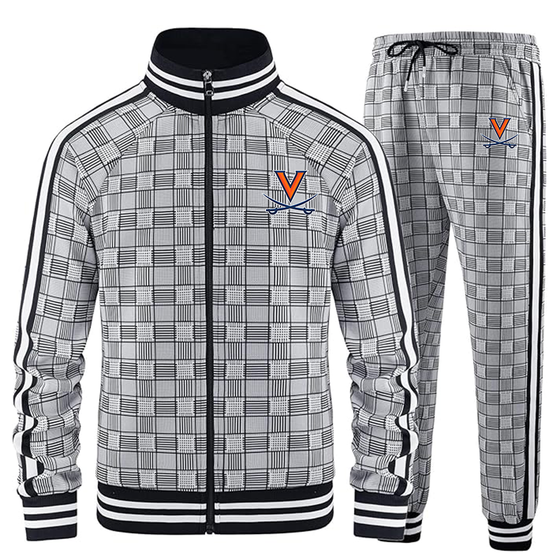 Men's Virginia Cavaliers Tracksuits Full-zip Long Sleeve Plaid Track Jackets and Pants 2 Piece