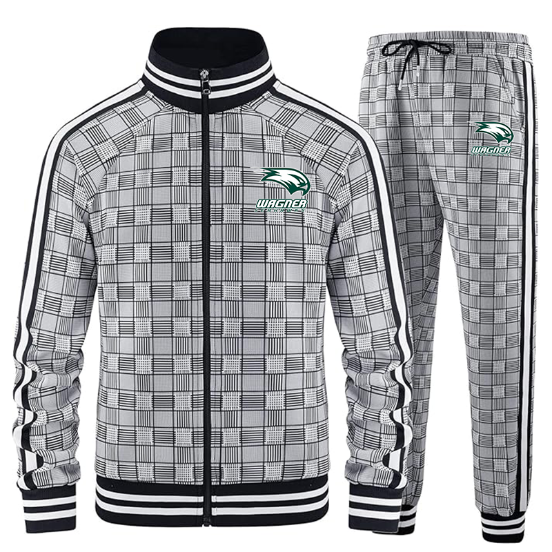 Men's Wagner Seahawks Tracksuits Full-zip Long Sleeve Plaid Track Jackets and Pants 2 Piece