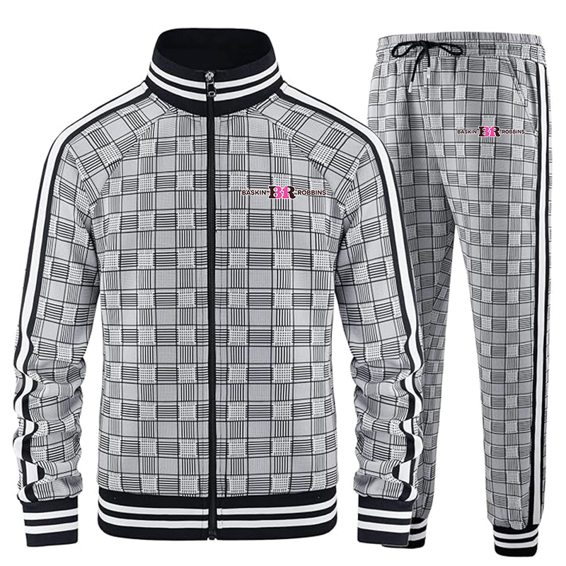 Men's Baskin Rоbbins Tracksuits Full-zip Long Sleeve Plaid Track Jackets and Pants 2 Piece